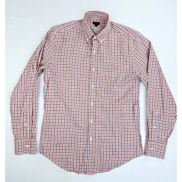 J. Crew Size Small Men Red White Gray Check Button Down Long Sleeve Cotton Shirt - Picture 5 of 10